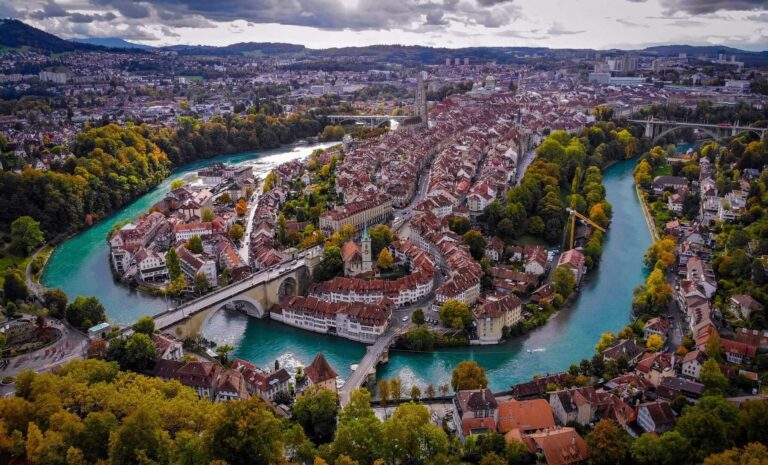 Bern, Switzerland - Aerial View of the Old Town and Aare River