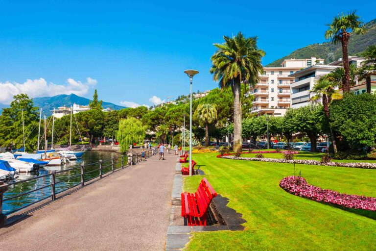 Scenic Lake Promenade in Locarno, Switzerland - Enjoy the Serenity and Beauty of the Lake and Surrounding Landscape