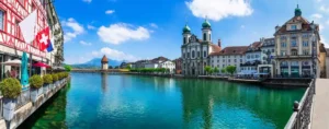 Lucerne: A scenic city in Switzerland, known for its iconic wooden bridges, historic architecture, and breathtaking lakeside views.