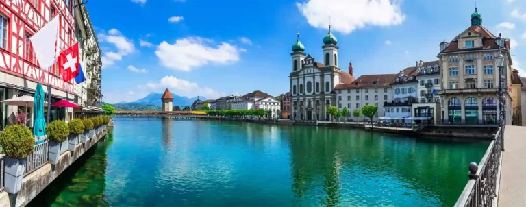 Lucerne: A scenic city in Switzerland, known for its iconic wooden bridges, historic architecture, and breathtaking lakeside views.