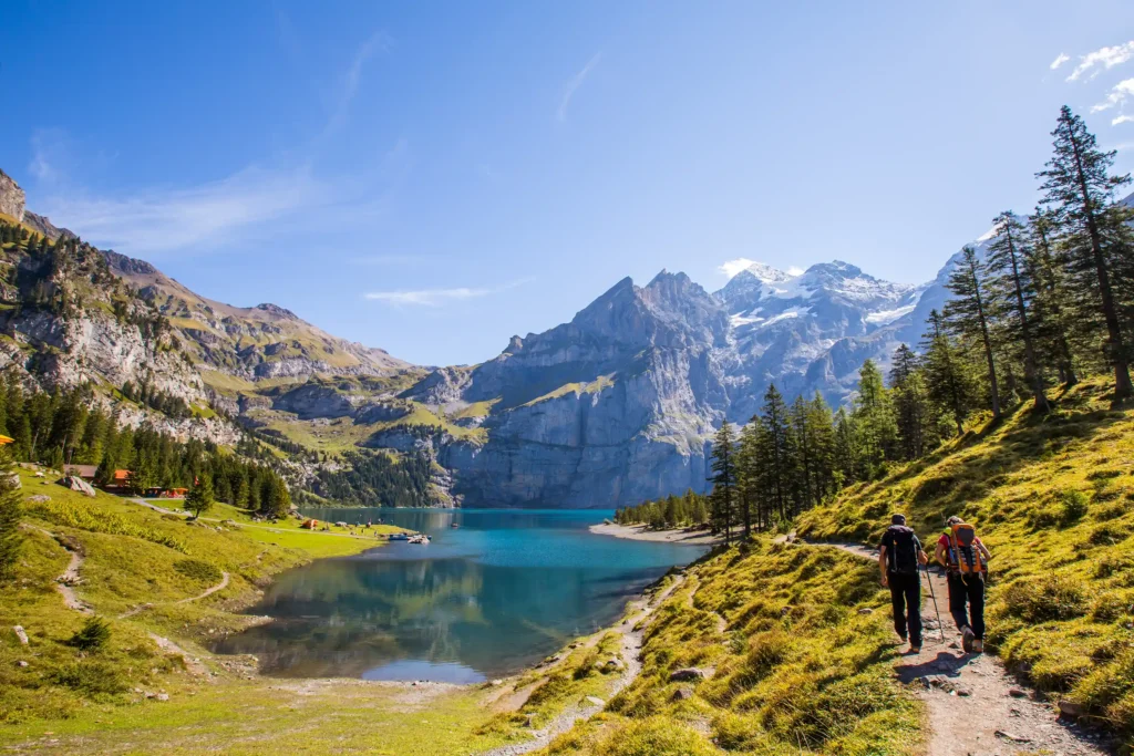 Oeschinensee Panorama Hike: A breathtaking trek showcasing the stunning panoramas of Oeschinensee, a pristine alpine lake nestled in the Swiss Alps.