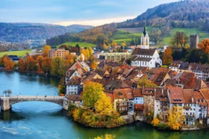 River Rhine: Majestic watercourse winding through European landscapes, showcasing scenic beauty and cultural significance.