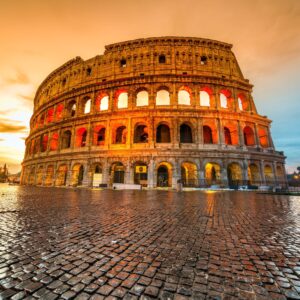 Colosseum: A majestic ancient amphitheater in the heart of Rome, Italy, known for its grandeur, history, and iconic architecture that once hosted gladiatorial contests and public spectacles.